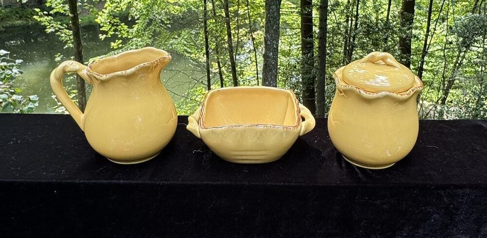 3 Pc Park Design Village Collection Dijon Creamer Sugar Bowl Scalloped Edge 9/8